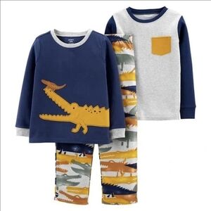 Carter's 3 Pcs. Blue and Gray Crocodile Pajama Set